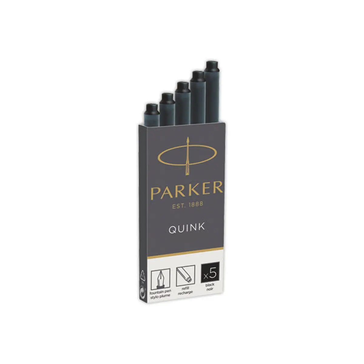 5 Cartouches d'encre PARKER Quinck pour Stylo plume - Noir