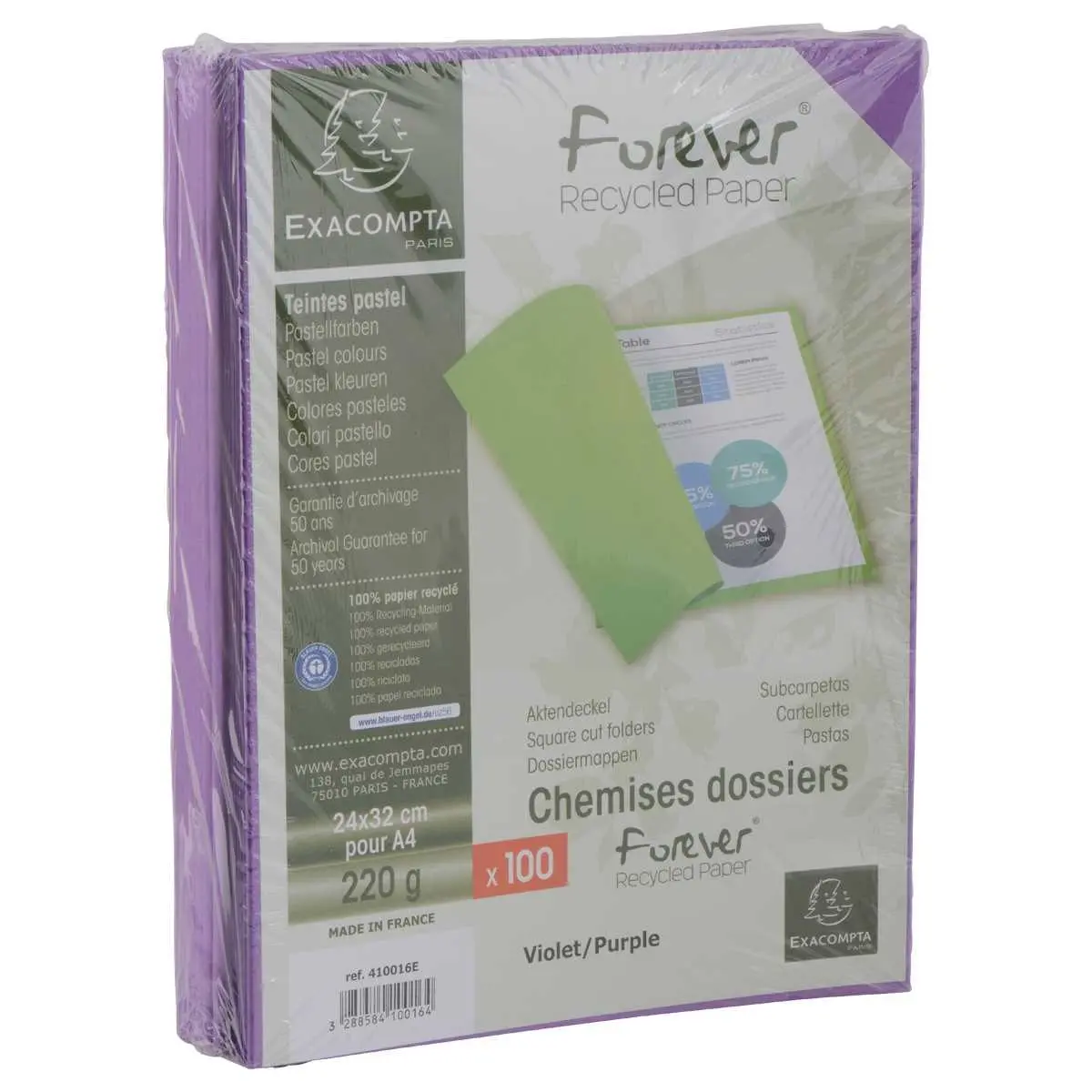 100 Chemises 220 g recyclées - Violet - EXACOMPTA