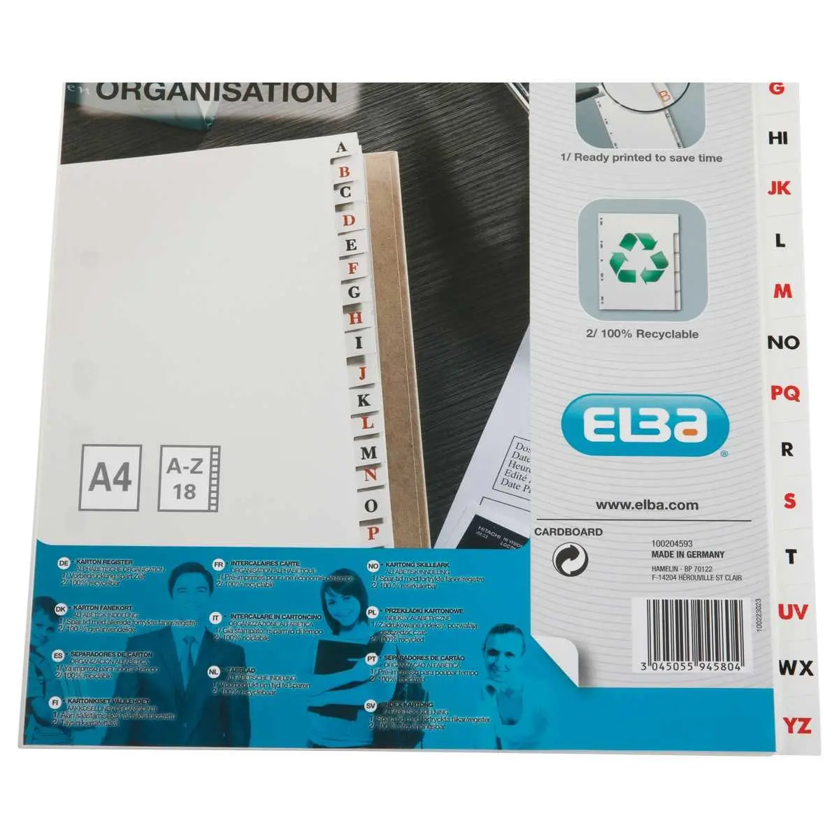 jeu d'intercalaires alphabétiques ELBA - Carte blanche 180 g - A4 - 18 onglets bicolores