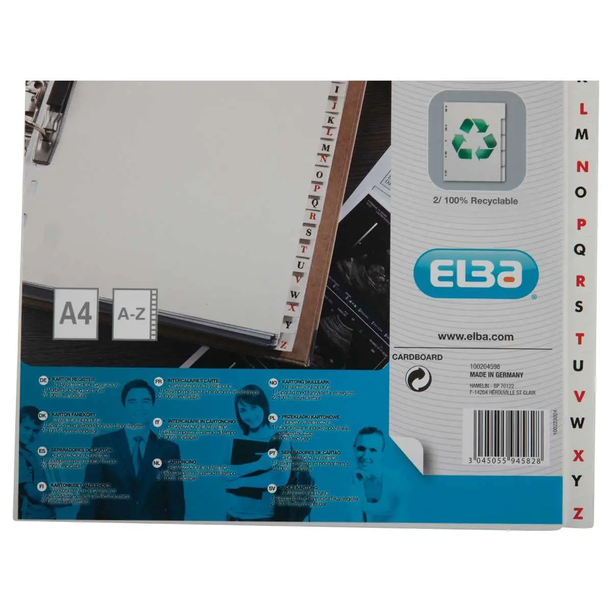 Jeu d'intercalaires alphabétiques ELBA - Carte blanche 180 g - A4 - 26 onglets bicolores