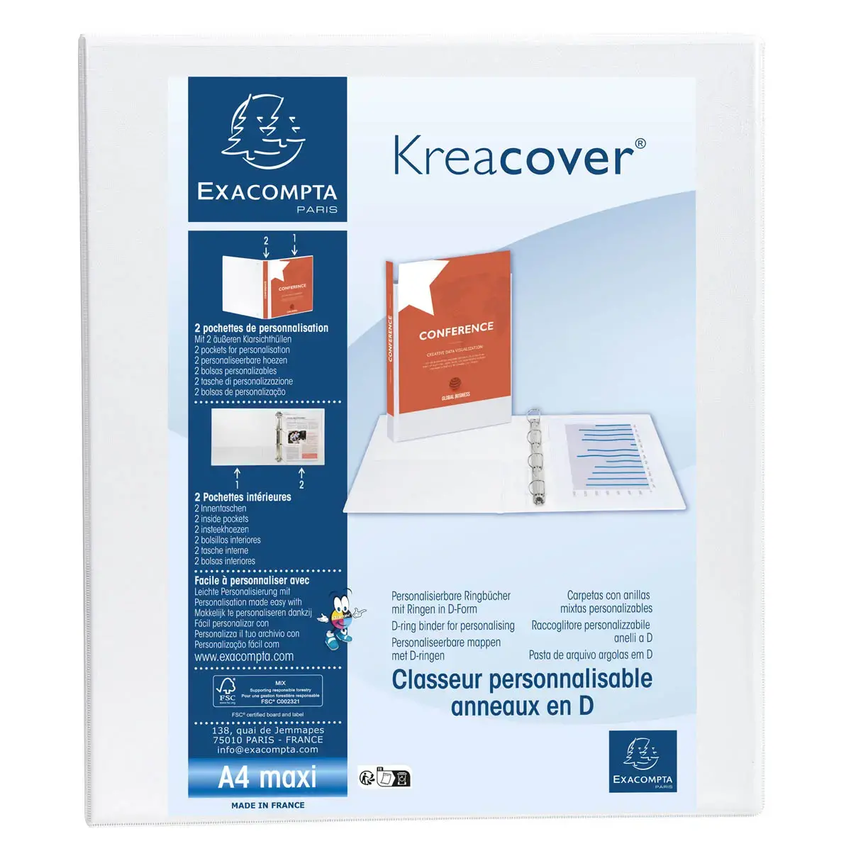 Classeur personnalisable - Blanc - Dos 4,4 cm - EXACOMPTA 