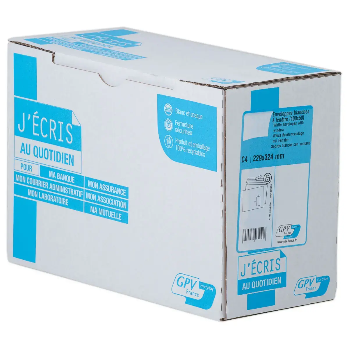 500 Pochettes blanches 90g - 162x229mm - sans fenêtre - GPV EVERY DAY
