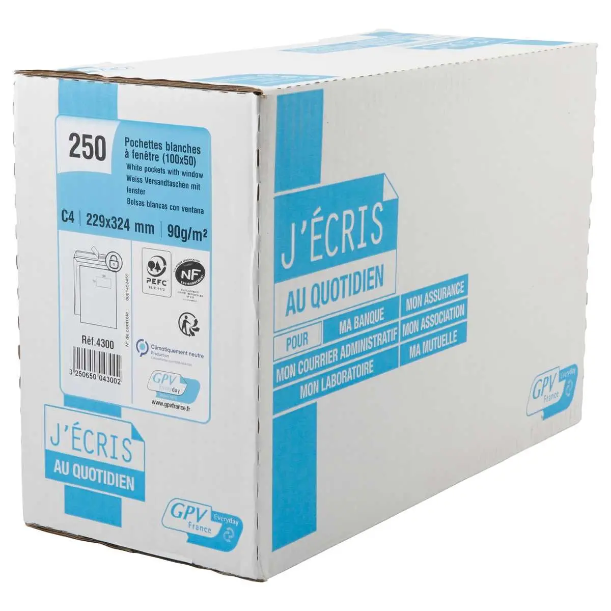 250 Pochettes C4 velin blanches grand format - GPV