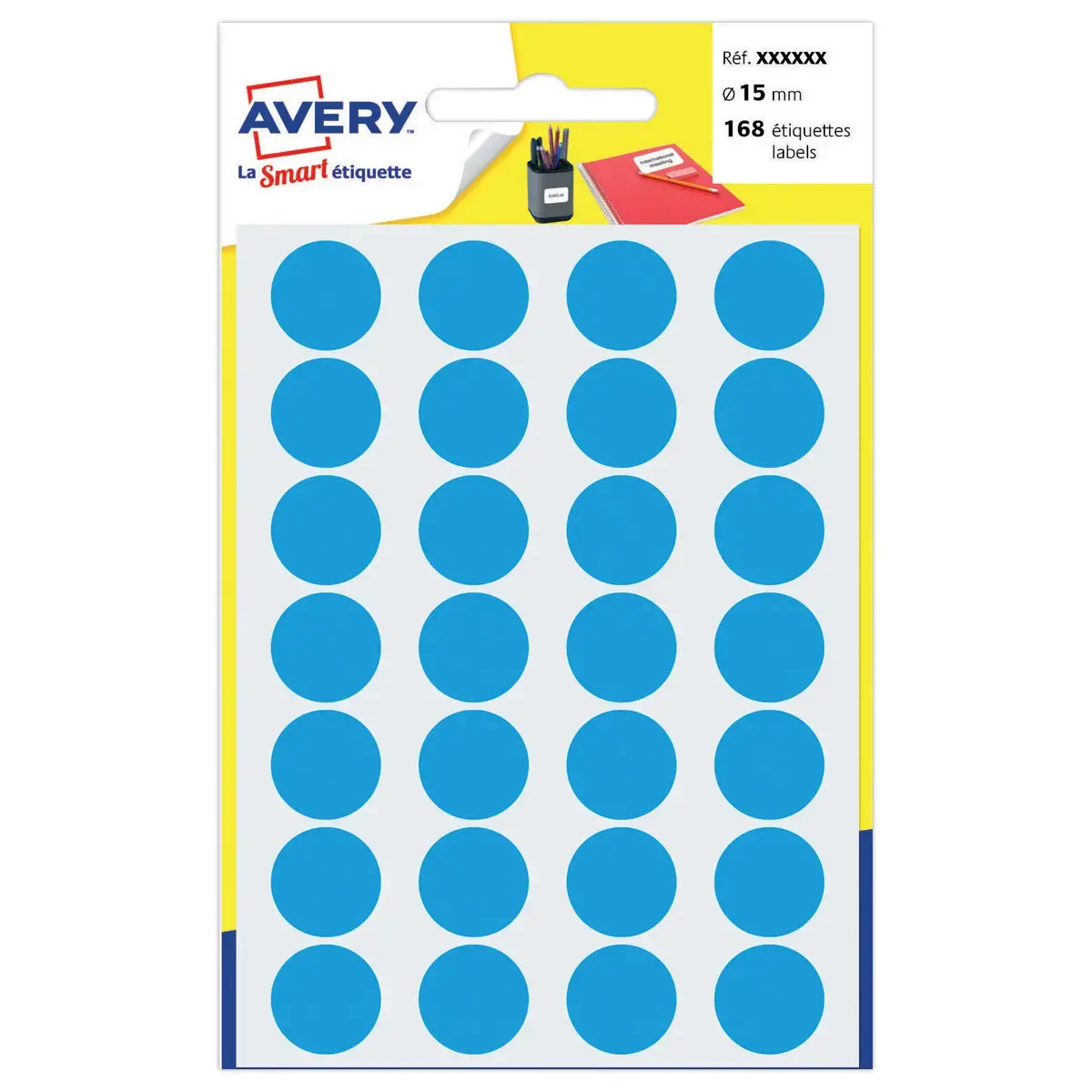 Pastilles adh&eacute;sives gommettes permanentes &Oslash; 1.5 cm - Bleu - AVERY 