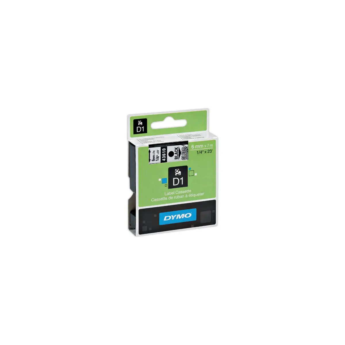 Ruban pour titreuse D1 - 7 m x 6 mm - Texte noir sur fond transparent - Dymo