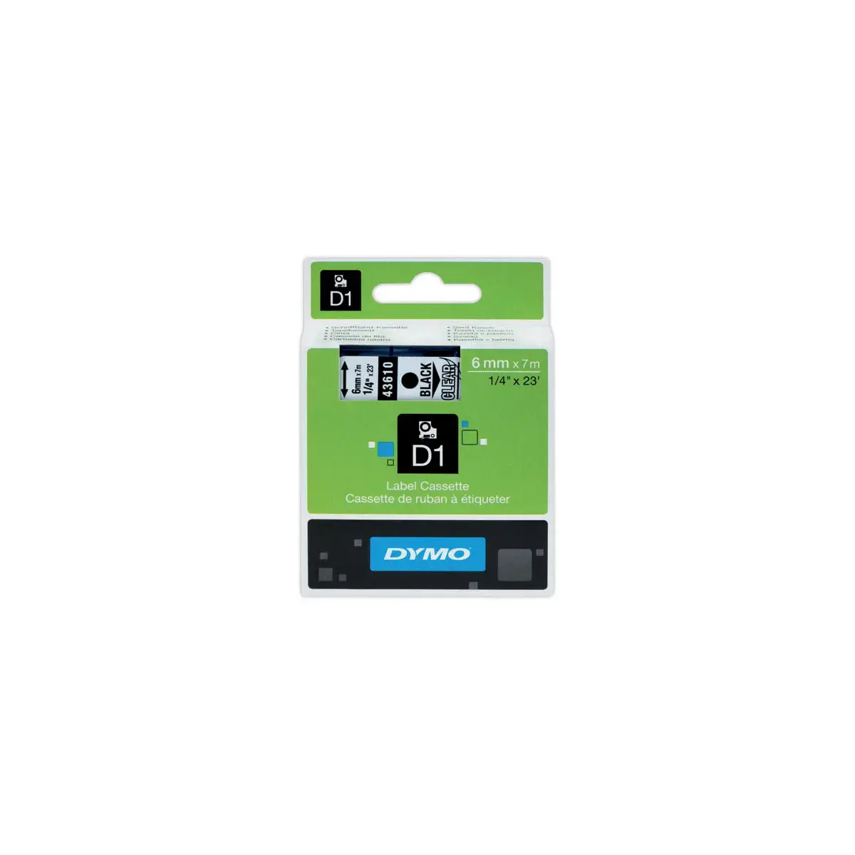 Ruban pour titreuse D1 - 7 m x 6 mm - Texte noir sur fond transparent - Dymo