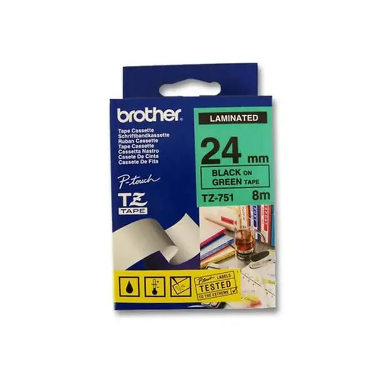 Ruban pour titreuse TZ 24mm - Noir/vert - Brother 