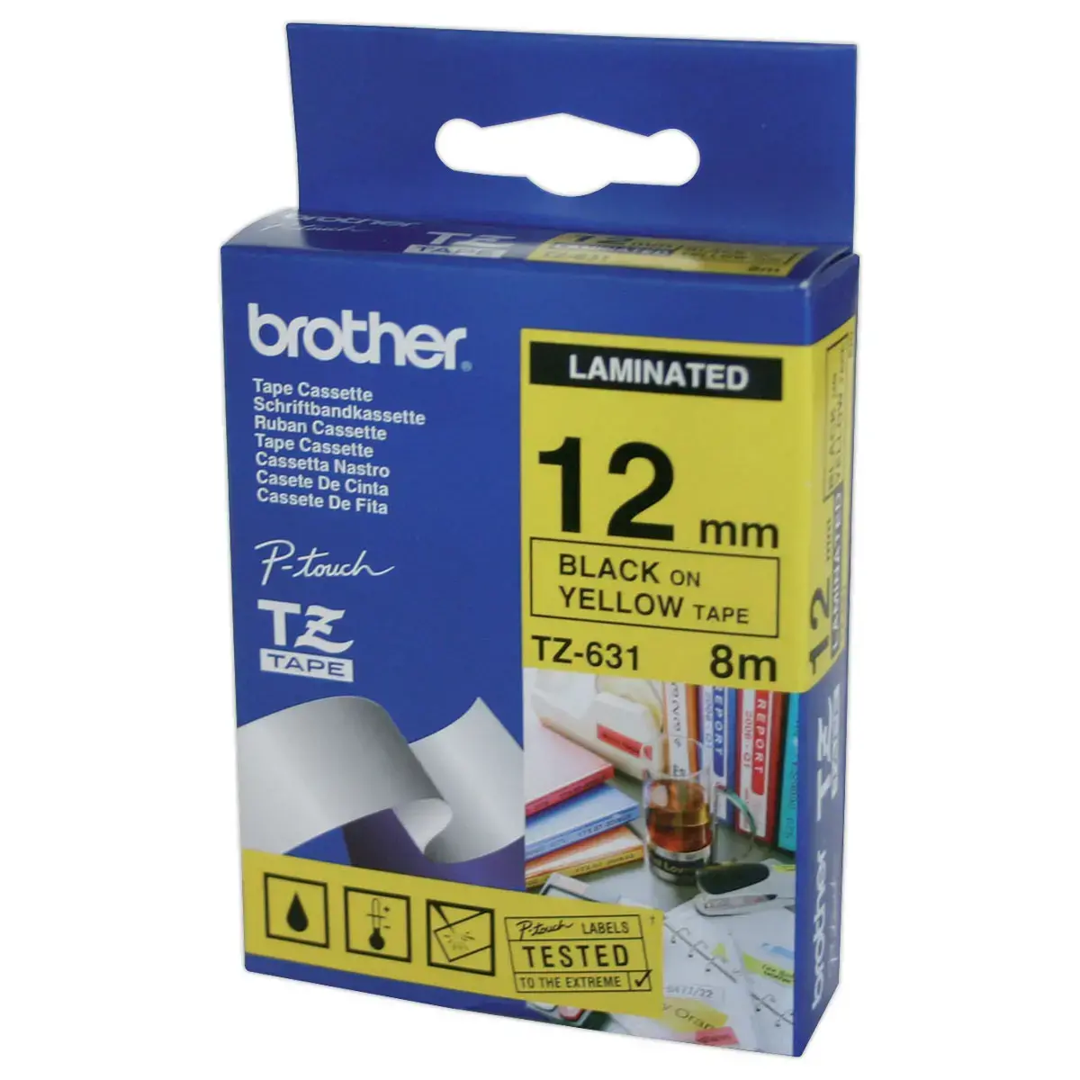 Ruban pour titreuse TZE - 8m x 12 mm - Texte noir sur fond jaune - Brother