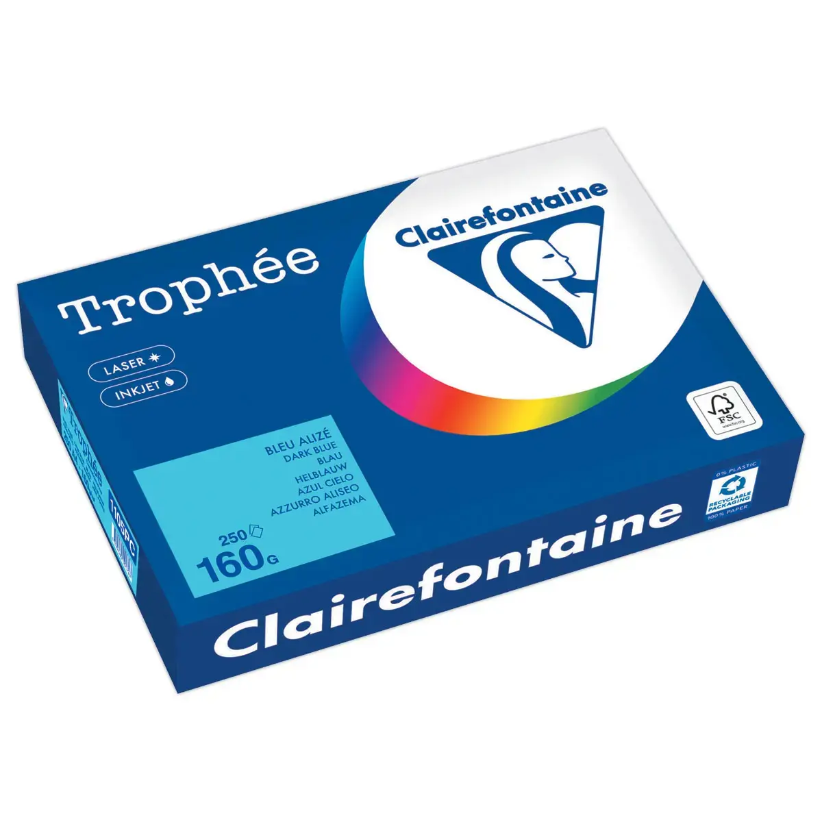 Ramette de 250 feuilles papier A4 bleu alizé pastel - Clairefontaine