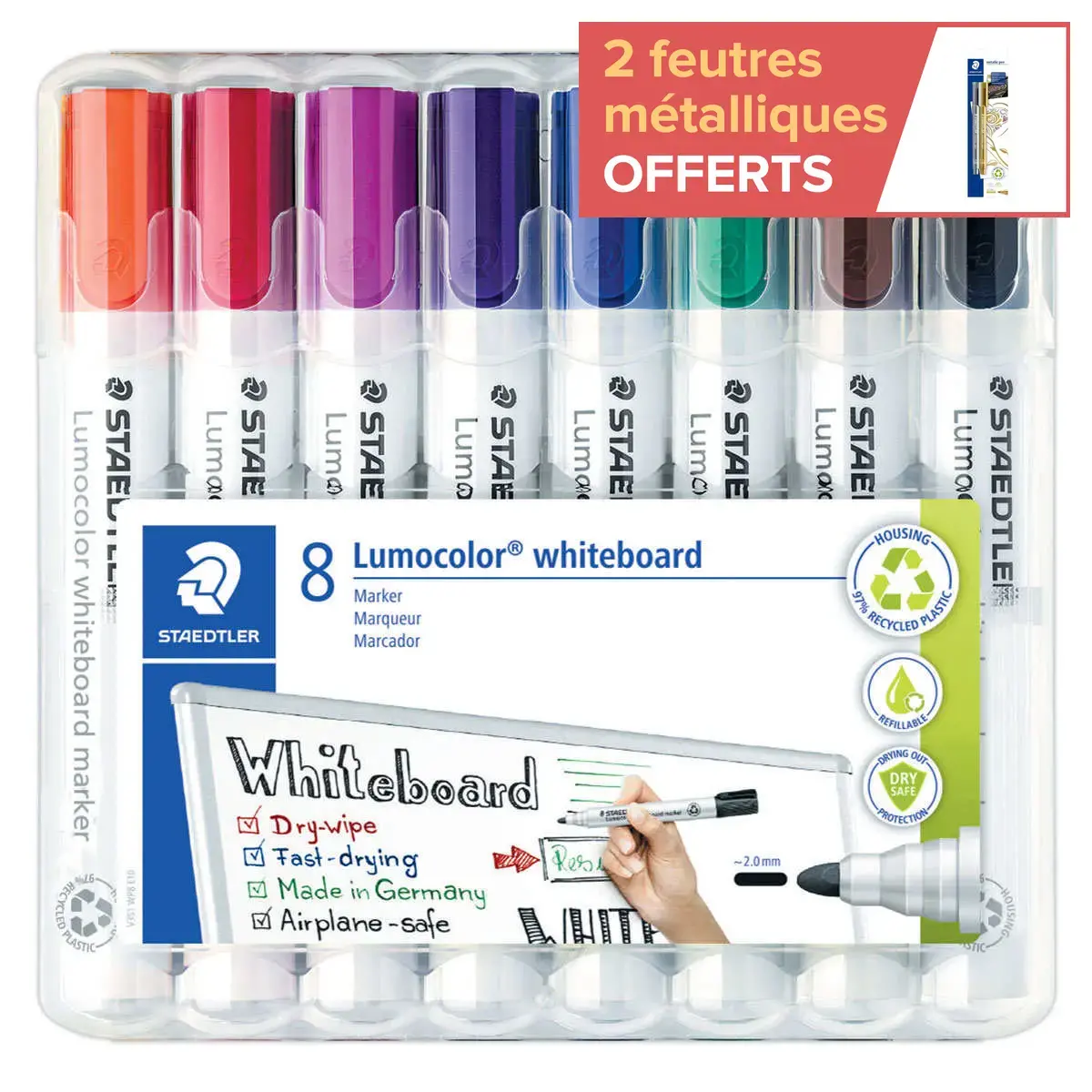 8 Marqueurs effaçable à sec - Pour tableau blanc - Pointe ogive - STAEDTLER