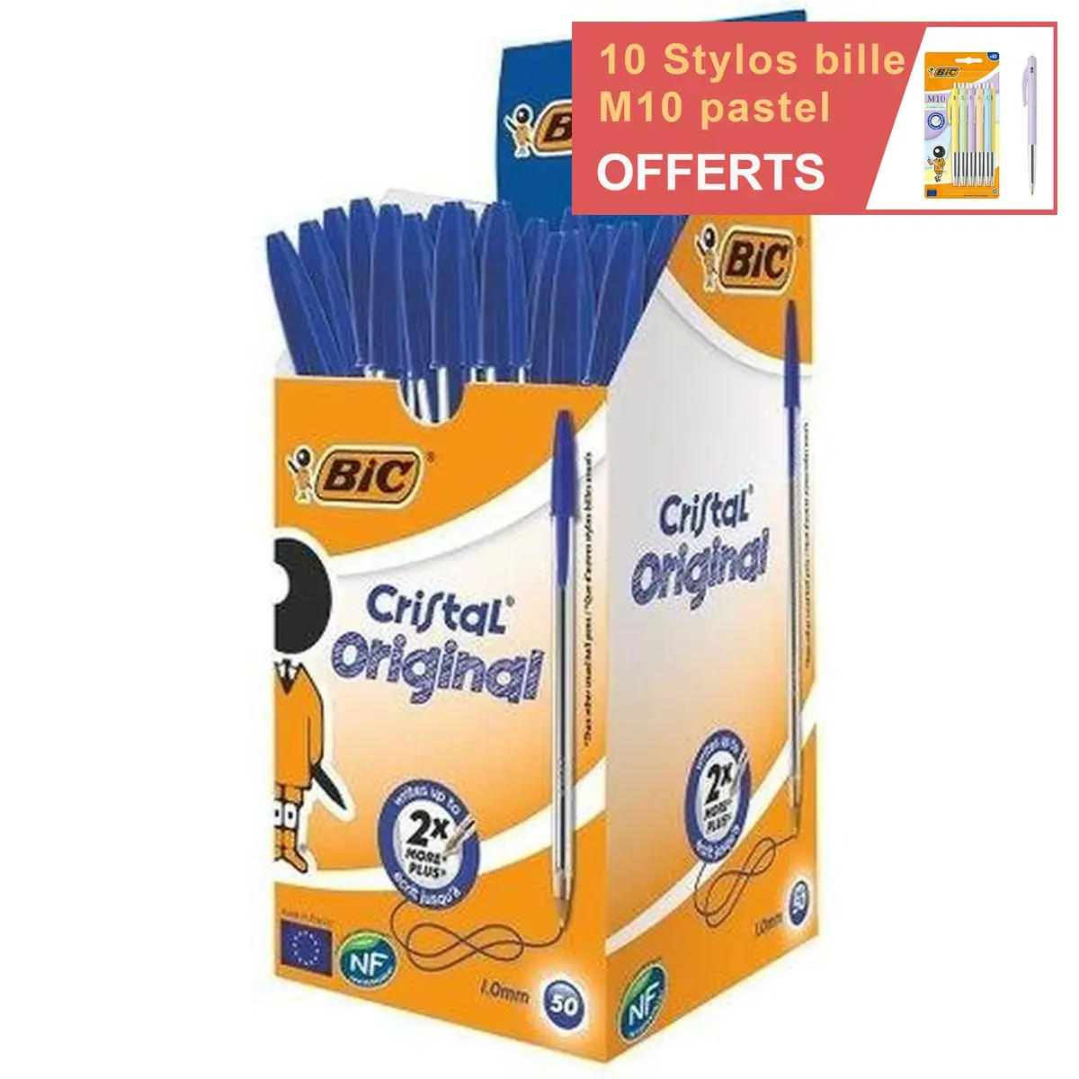 50 Stylos bille Cristal - &Eacute;criture moyenne - Bleu - BIC 