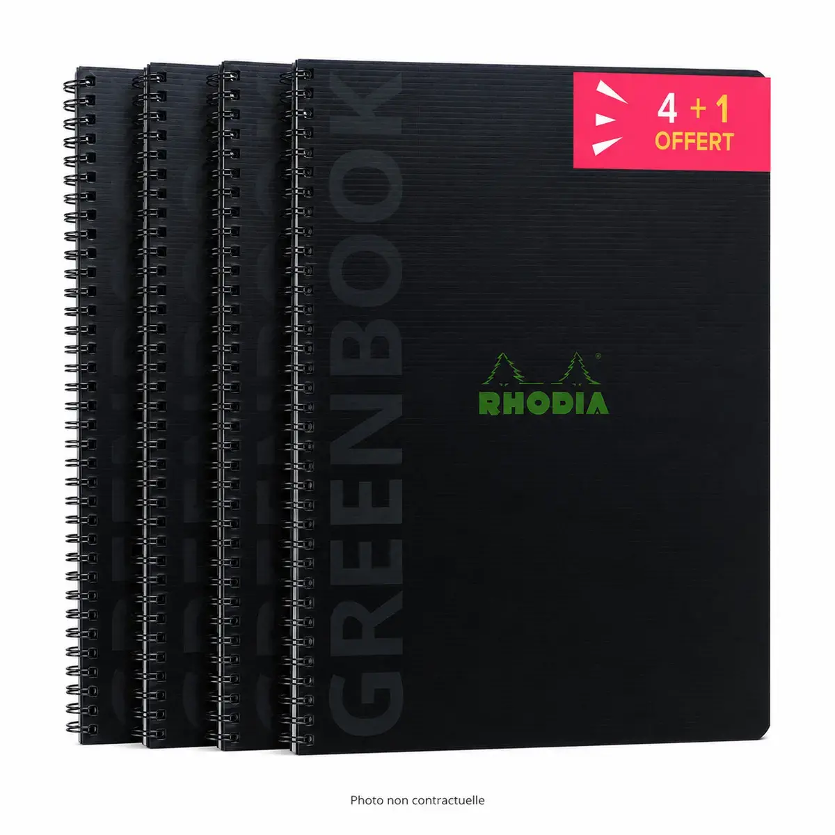 4 Cahiers polypropylène recyclé + 1 offert - 160 pages- A4+ 5x5 - Noir - Rhodia