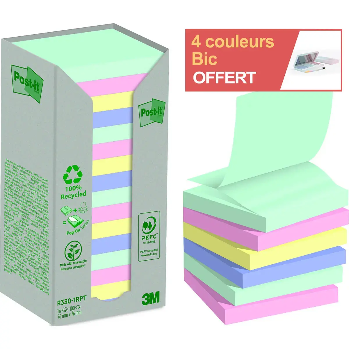 16 Blocs Z-Notes recyclées Collection Nature - 76 x 76 mm - Post-It