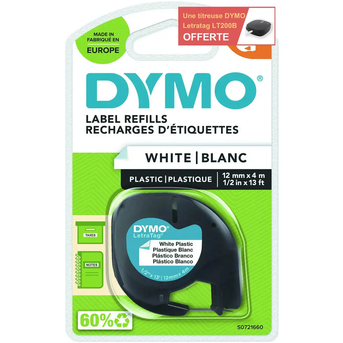 5 Rubans plastique Letratag - 12 mm - Texte noir sur fond blanc - Dymo