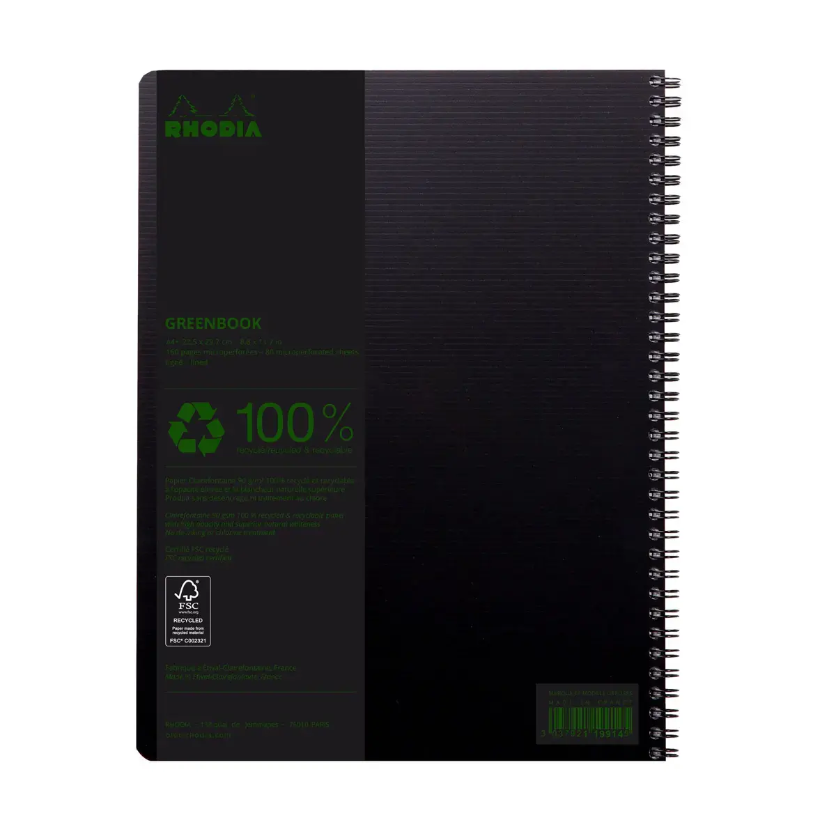 4 Cahiers Rhodia polypropylène recyclé + 1 offert - 160 pages A4+ Ligné. Noir