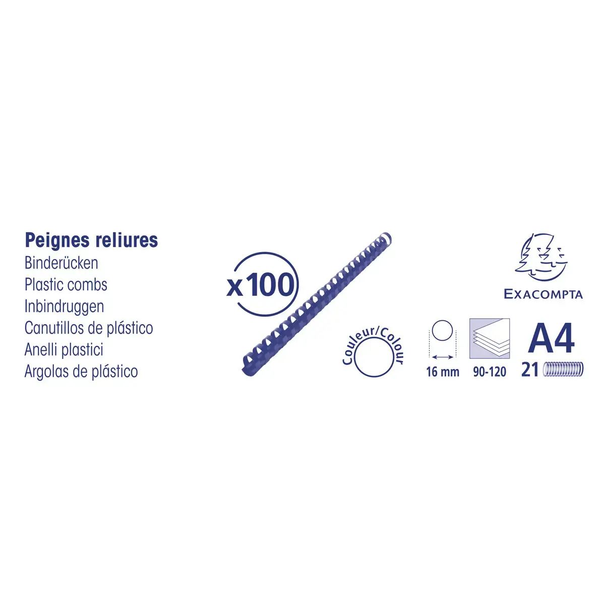 Boite 100 reliures spirales plastique 16mm - Noir - EXACOMPTA