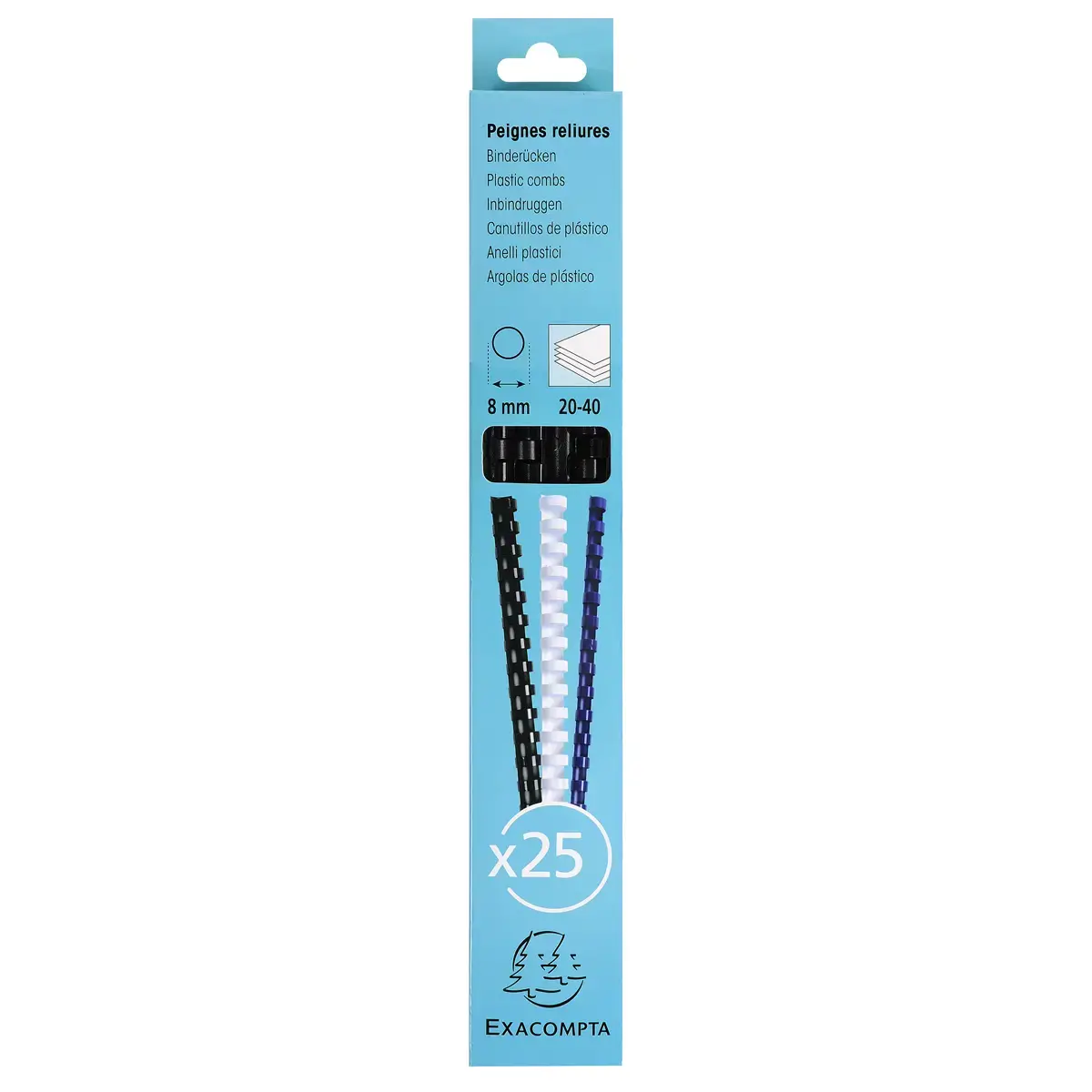 Boite 25 reliures spirales plastique 8mm - Noir - EXACOMPTA