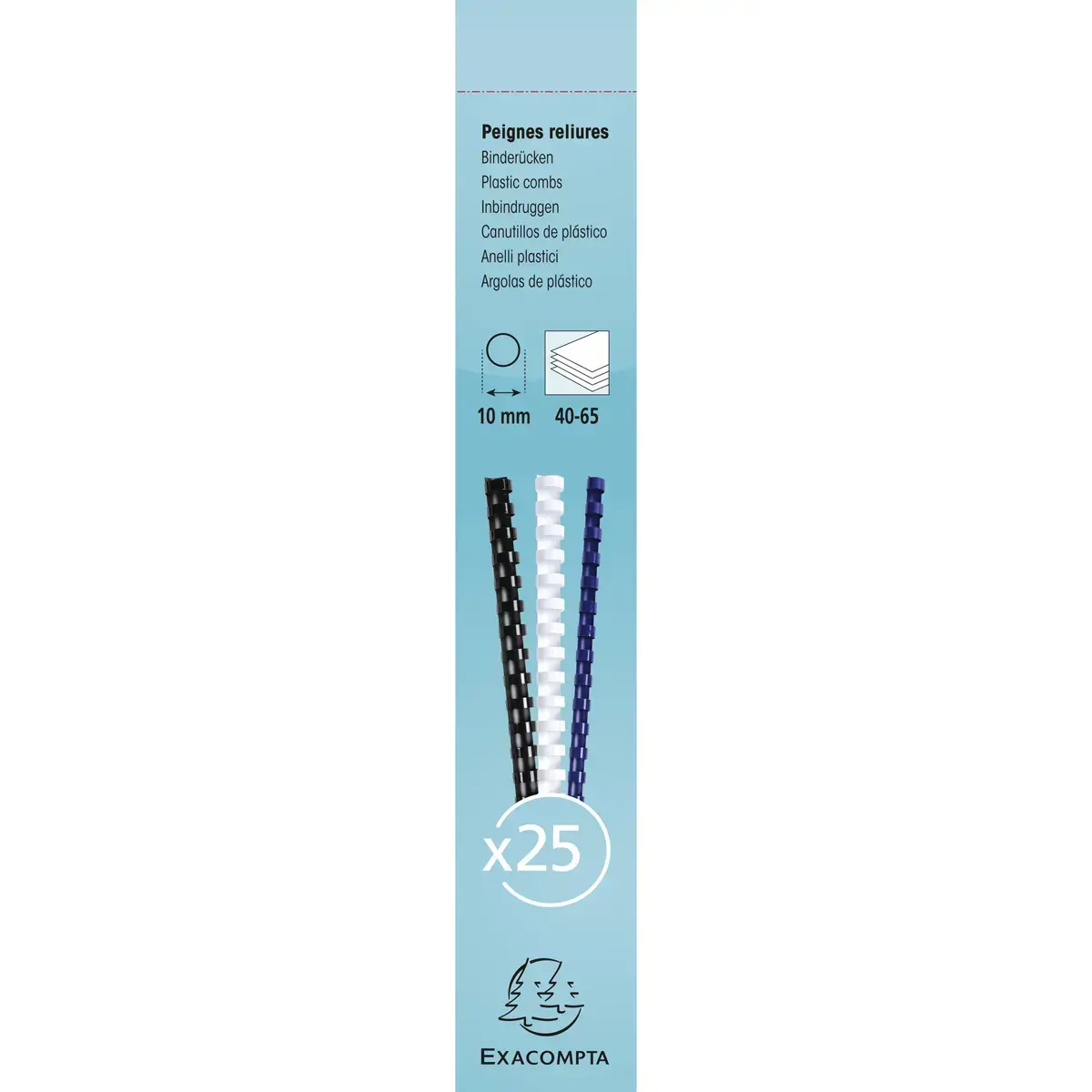 Boite 25 reliures spirales plastique 10mm - Blanc - EXACOMPTA