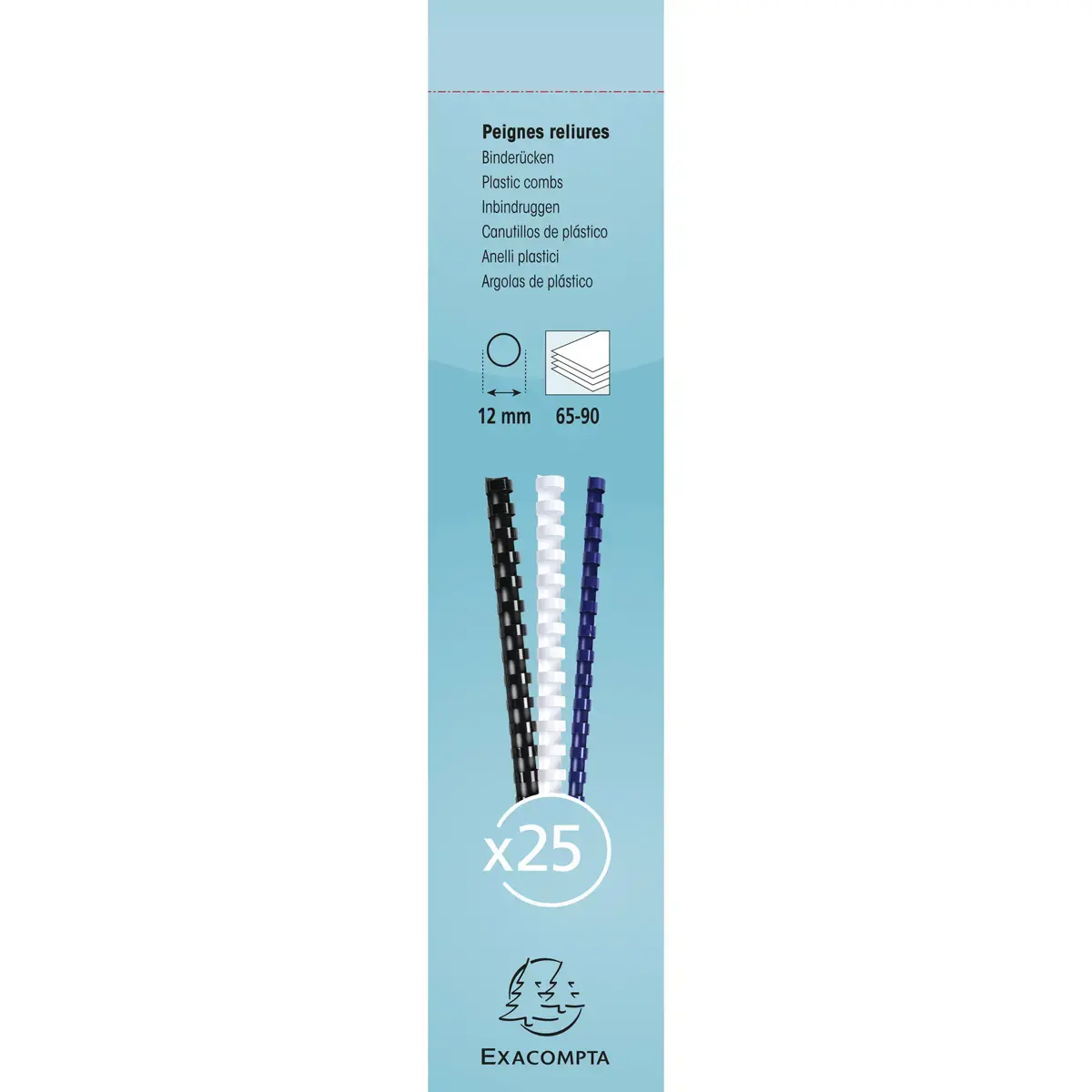 Boite 25 reliures spirales plastique 12mm - Blanc - EXACOMPTA 