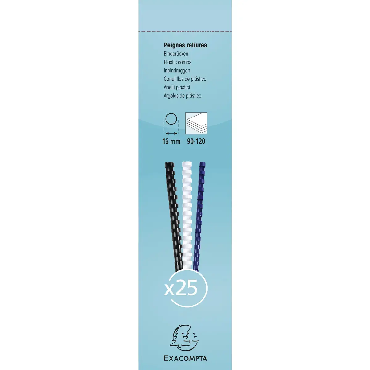 Boite 25 reliures spirales plastique 16mm - Blanc - EXACOMPTA