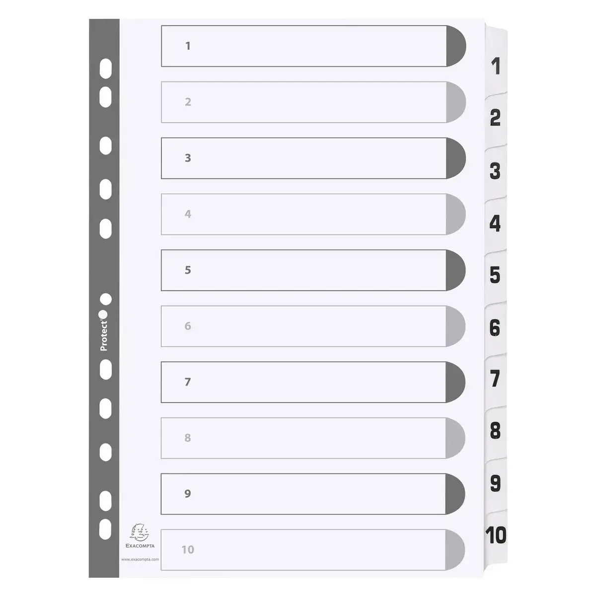 Intercalaires imprimés à touches plastifiées - 10 touches 1 à 10 - A4 - Blanc - EXACOMPTA