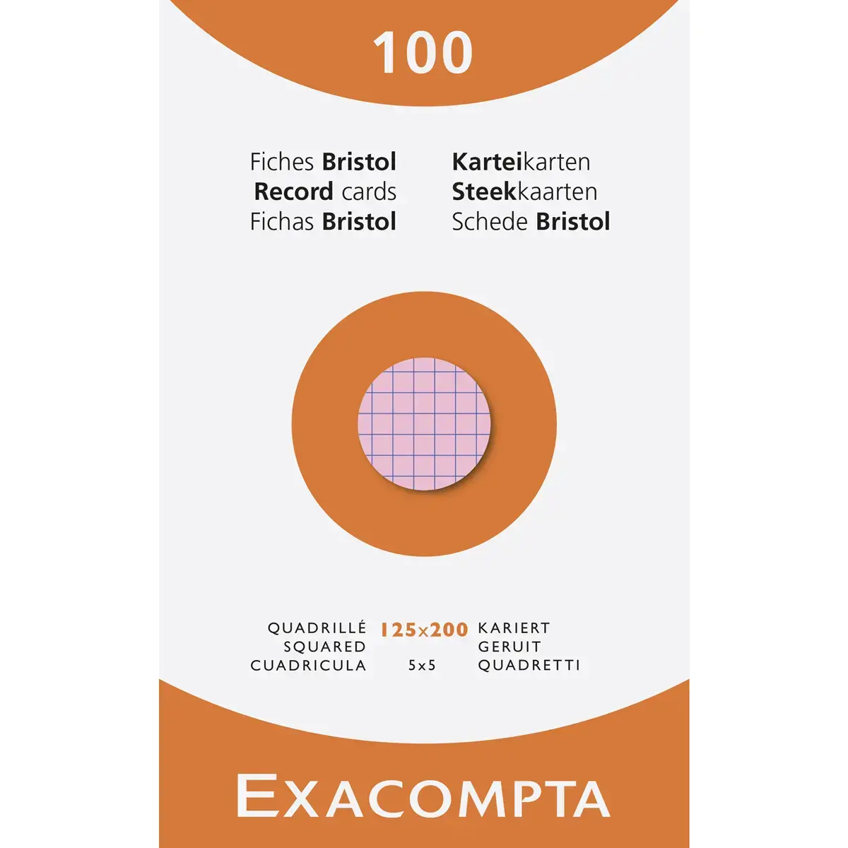 &Eacute;tui de 100 fiches - bristol quadrill&eacute; 5x5 non perfor&eacute; 125x200mm - Couleurs assorties - EXACOMPTA 
