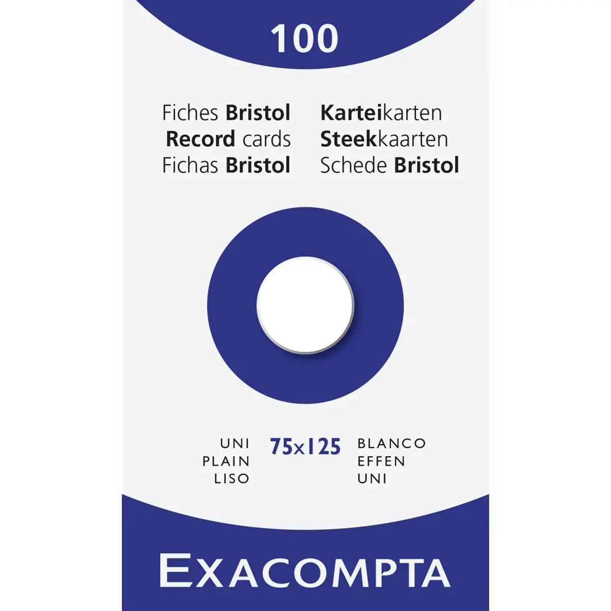 Étui de 100 fiches - bristol uni non perforé 75x125mm - Blanc - EXACOMPTA