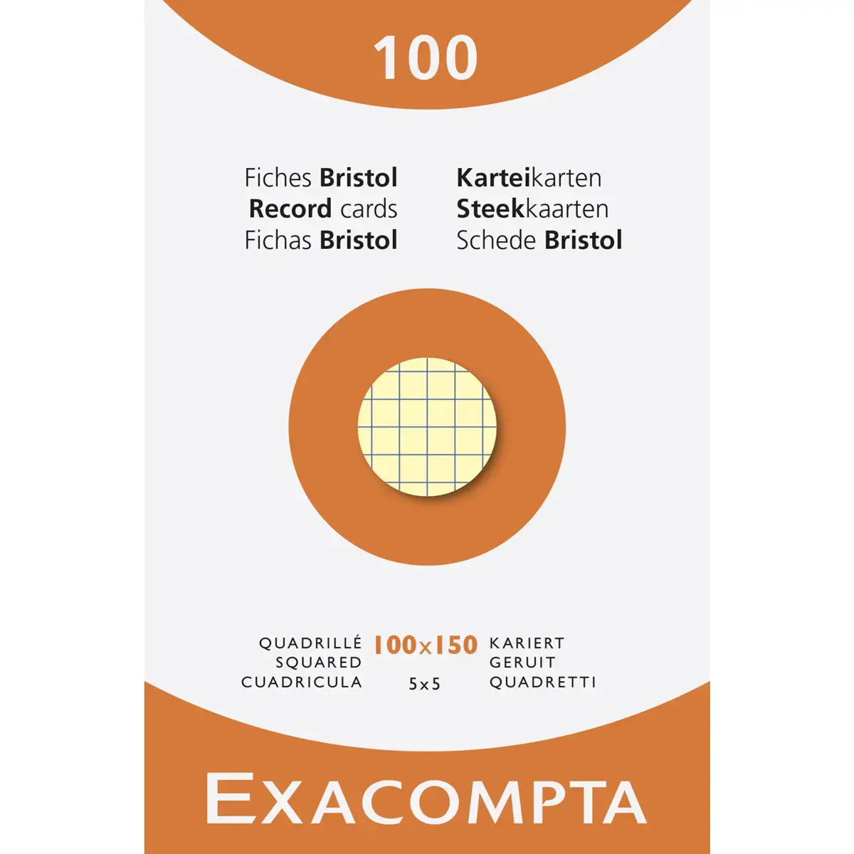 Étui de 100 fiches - bristol quadrillé 5x5 non perforé 100x150mm - Couleurs assorties - EXACOMPTA