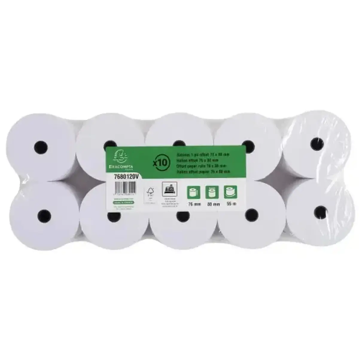 Bobine pour tickets de caisse 76x80 mm - 1 pli offset extra-blanc 60g/m2. - EXACOMPTA 