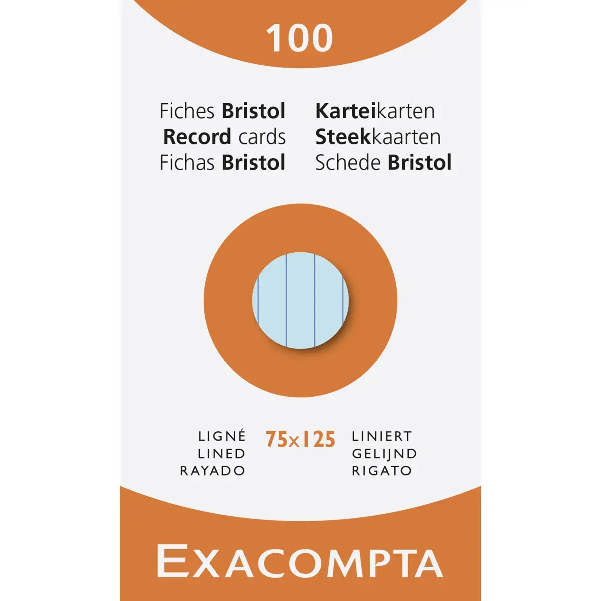 Etui de 100 fiches - bristol ligné non perforé 75x125mm - Couleurs assorties - EXACOMPTA