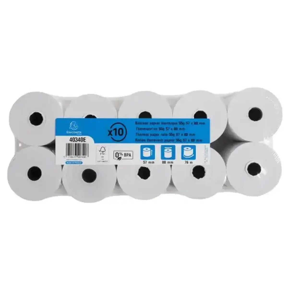 Bobine pour caisse et balance 57x80 mm - 1 pli thermique 55g/m2 sans BPA. - EXACOMPTA 