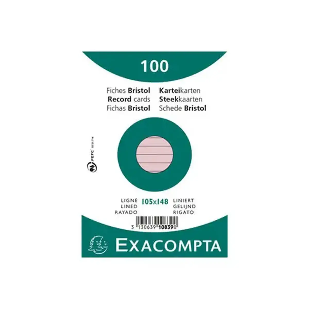Paquet 100 fiches sous film - bristol ligné non perforé 105x148mm - Rose - EXACOMPTA