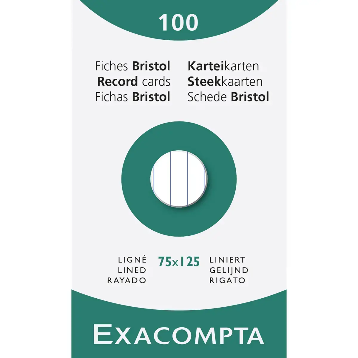 Étui de 100 fiches - bristol ligné non perforé 75x125mm - Blanc - EXACOMPTA