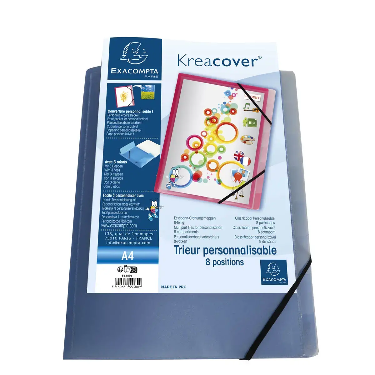 Trieur polypropylène 3 rabats Krea Cover 8 compartiments - Couleurs assorties - EXACOMPTA