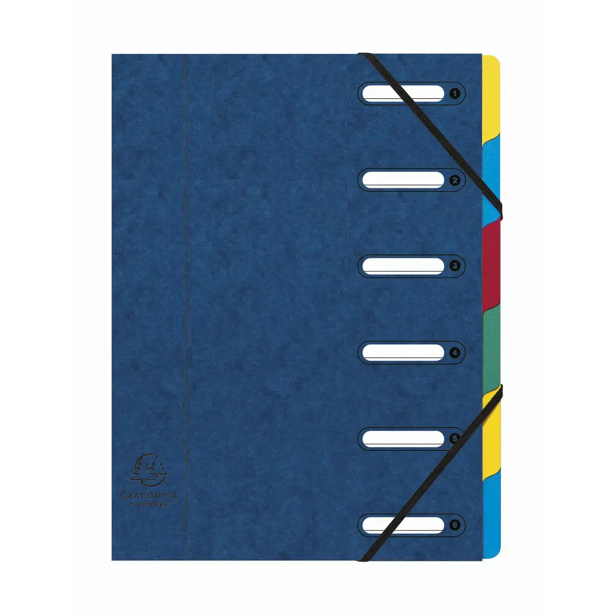 Trieur HARMONIKA® à fenêtres avec élastiques véritable carte lustrée 6 compartiments - Bleu - EXACOMPTA