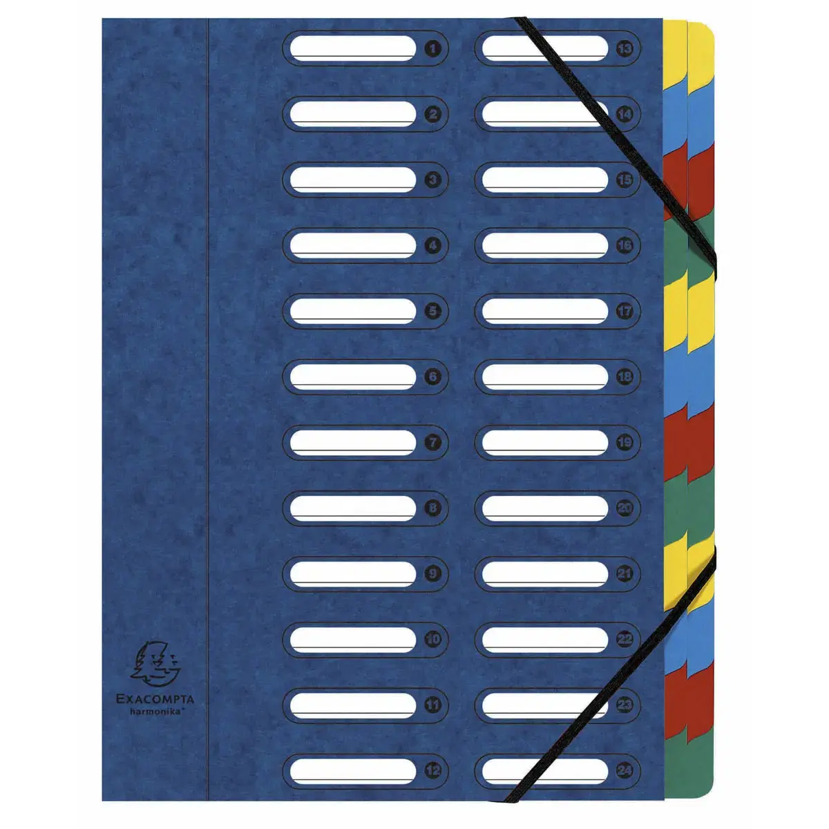 Trieur HARMONIKA® à fenêtres avec élastiques véritable carte lustrée 24 compartiments - Bleu - EXACOMPTA