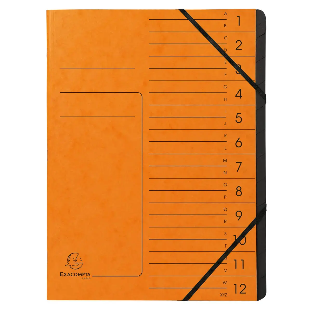 Trieur agrafé 12 compartiments intérieur noir - Orange - Exacompta
