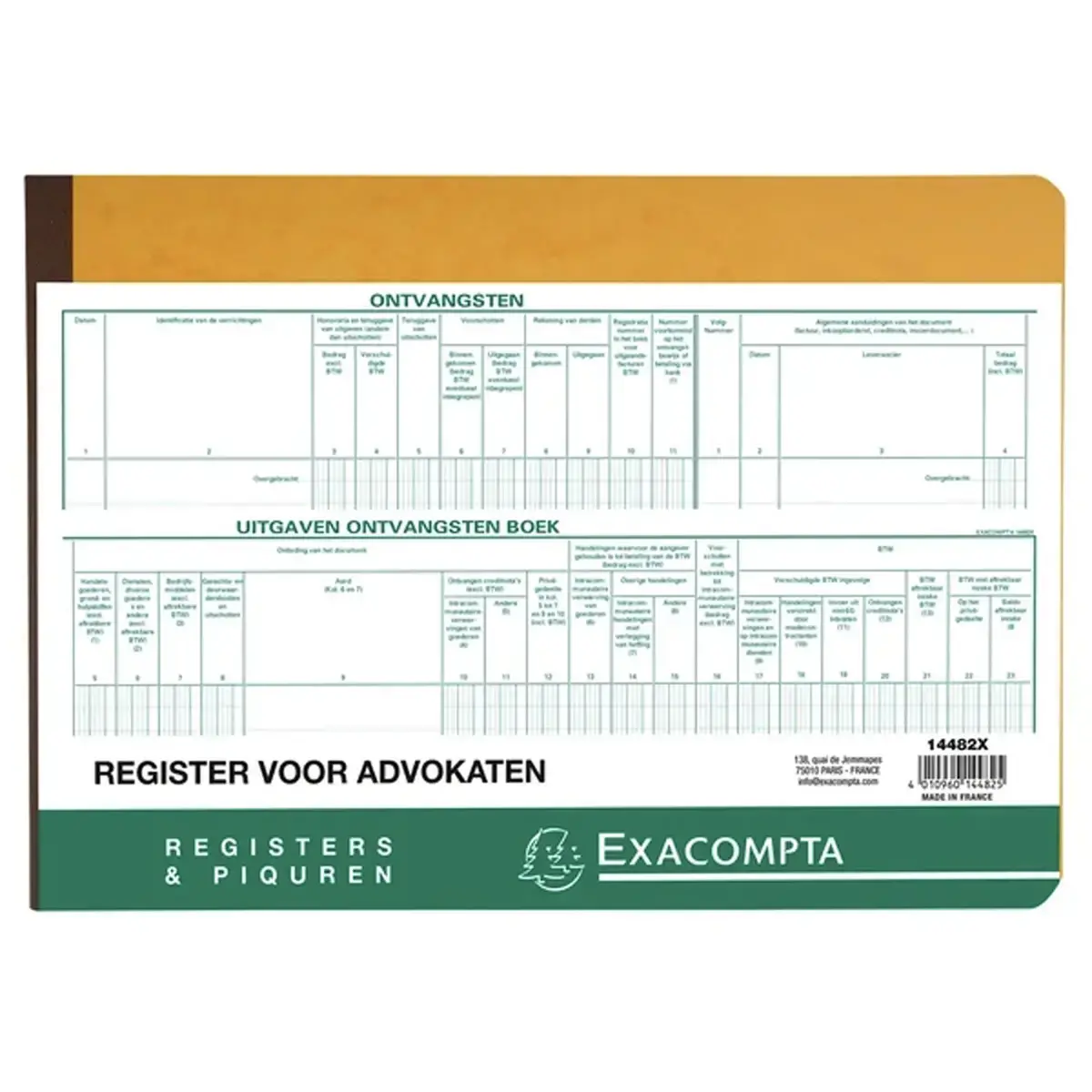 Piq&ucirc;re Recettes-D&eacute;penses avocats (texte n&eacute;erlandais) - 27 x 38 cm - 80 pages - Exacompta 