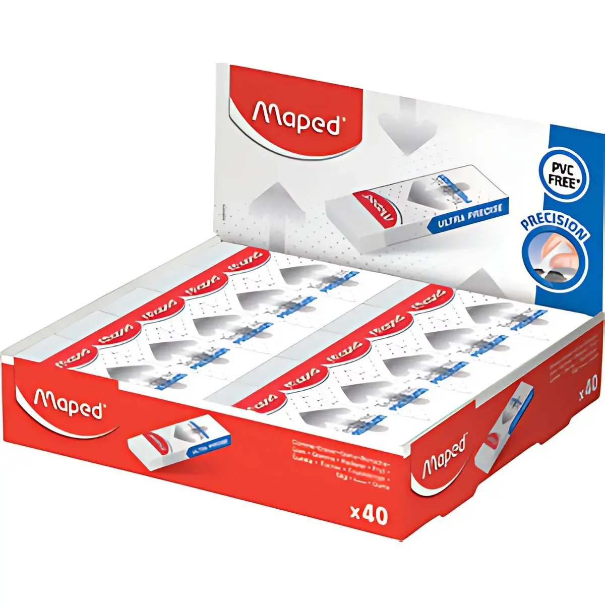 40 MAPED Gomme en plastique Technic PRECISION, présentoir de 40