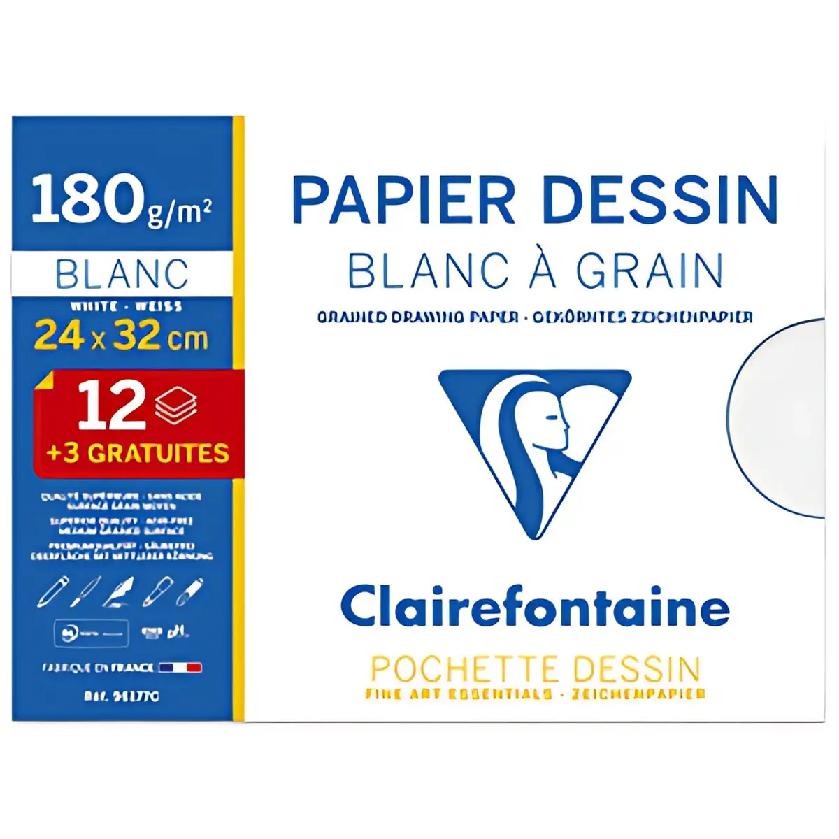 Clairefontaine Papier dessin 'Blanc à Grain', pack promo