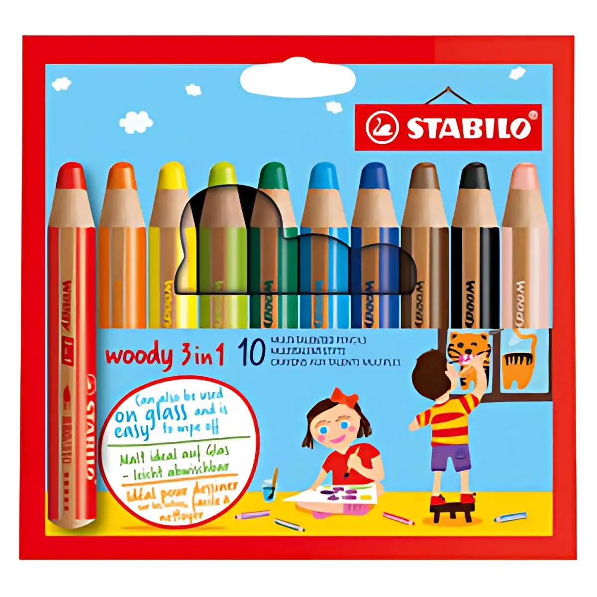 Crayon multi-talents woody 3 en 1 - étui carton de 6 - Stabilo