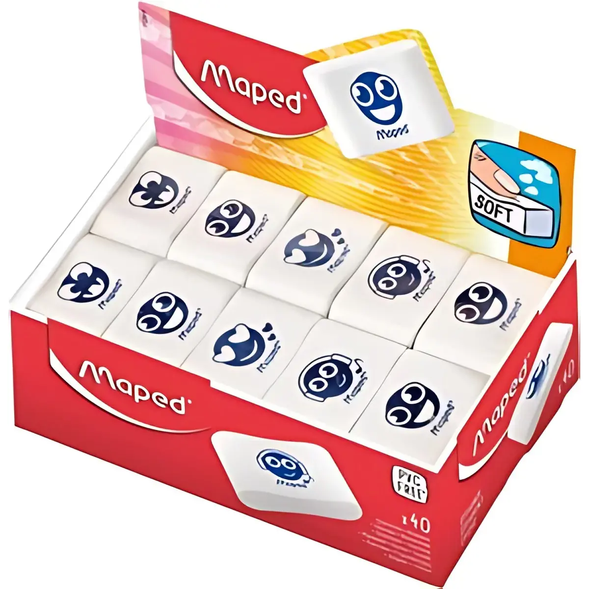 40 MAPED Gomme en plastique Essentials Soft, blanc, pr&eacute;sentoir 