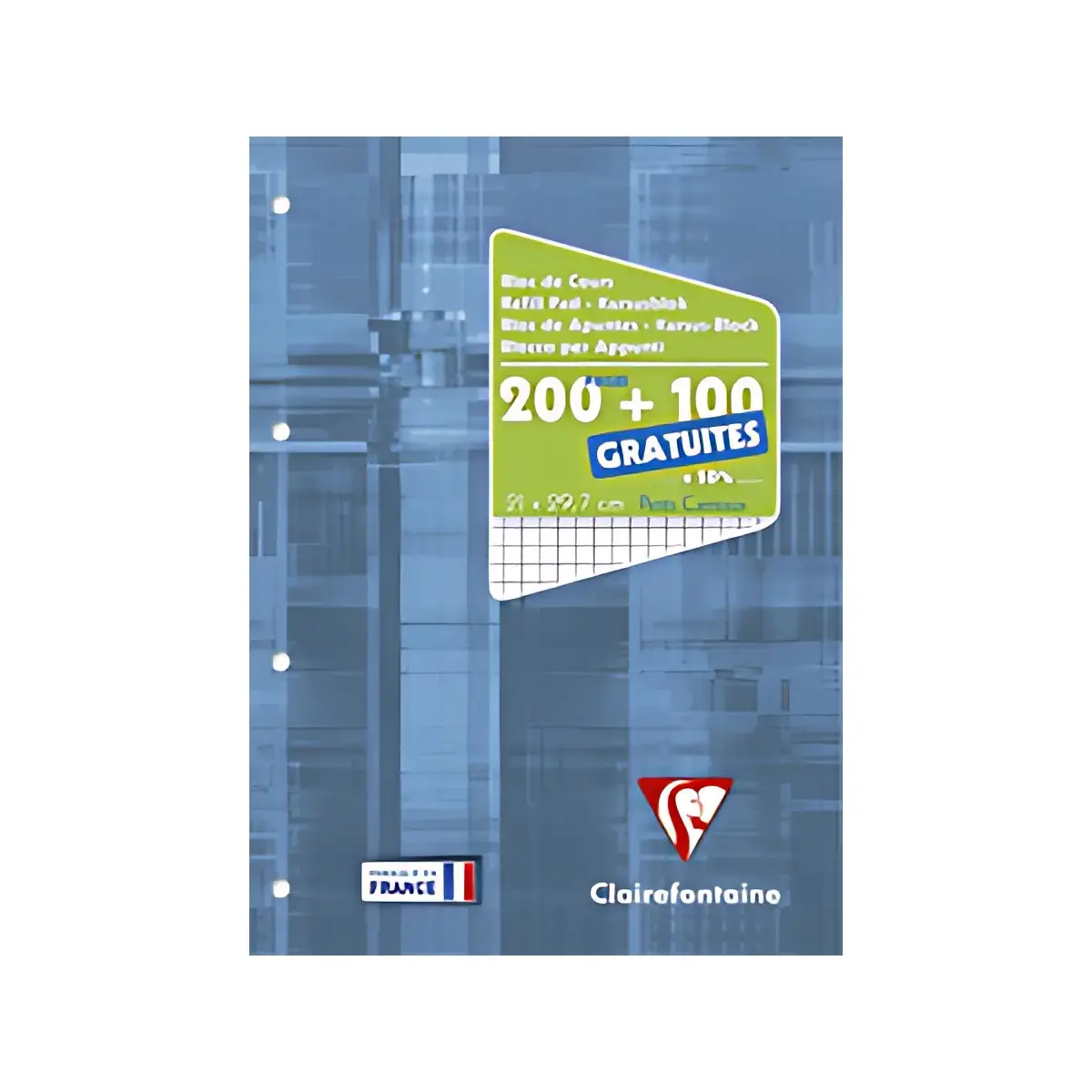 Clairefontaine Bloc de cours, perforé, A4, quadrillé 5x5