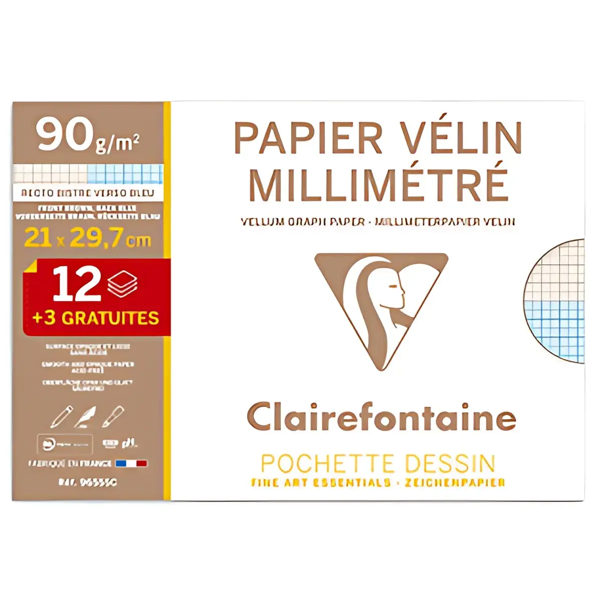 Clairefontaine Papier vélin millimétré, A4, pack promo