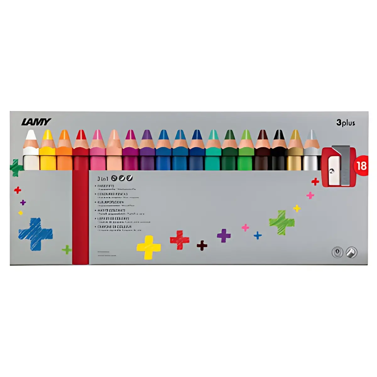 LAMY Crayon de couleur 3-en-1 3plus, étui carton de 18