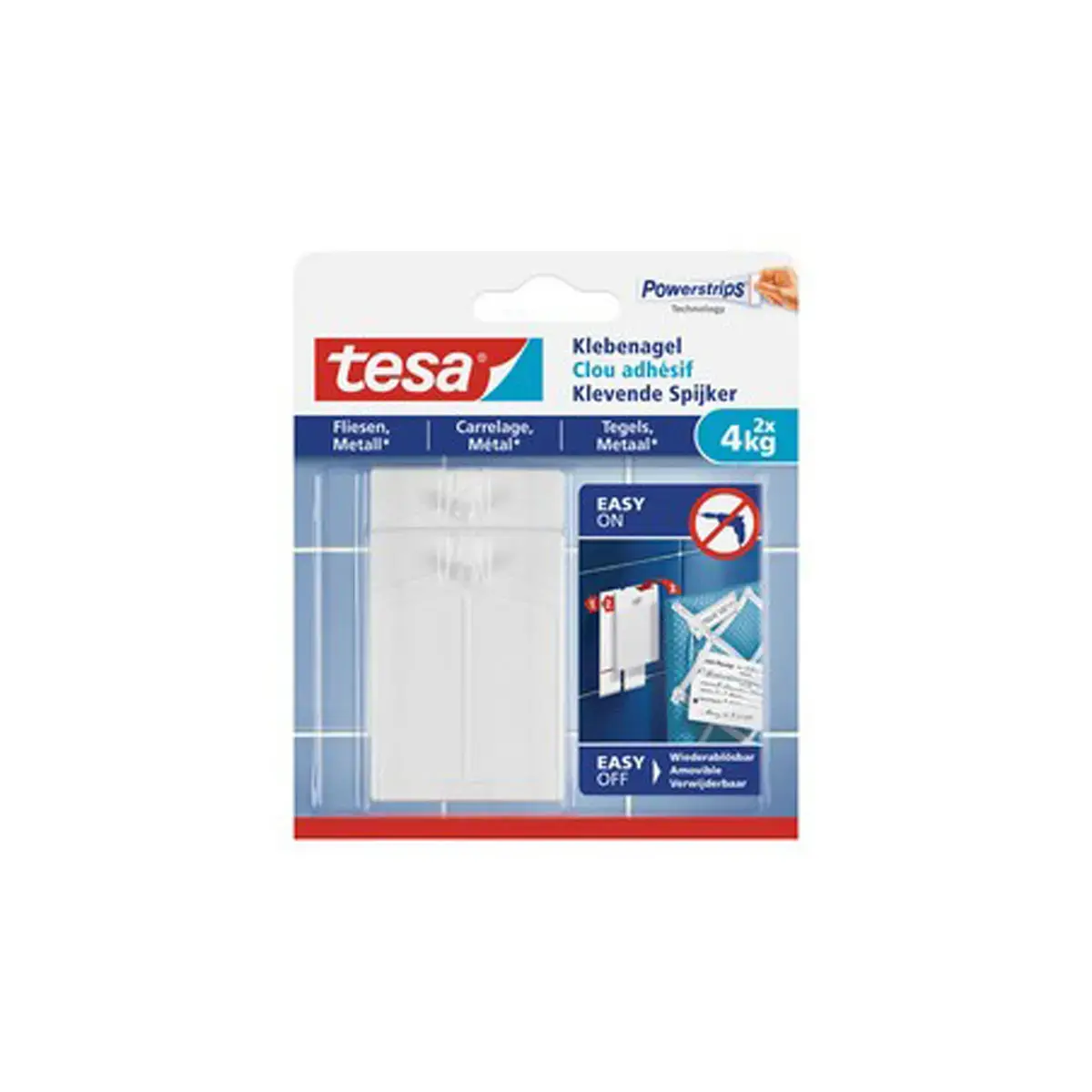 Powerstrips Clou adh&eacute;sif pour carrelage et m&eacute;tal, 4,0 - Tesa 