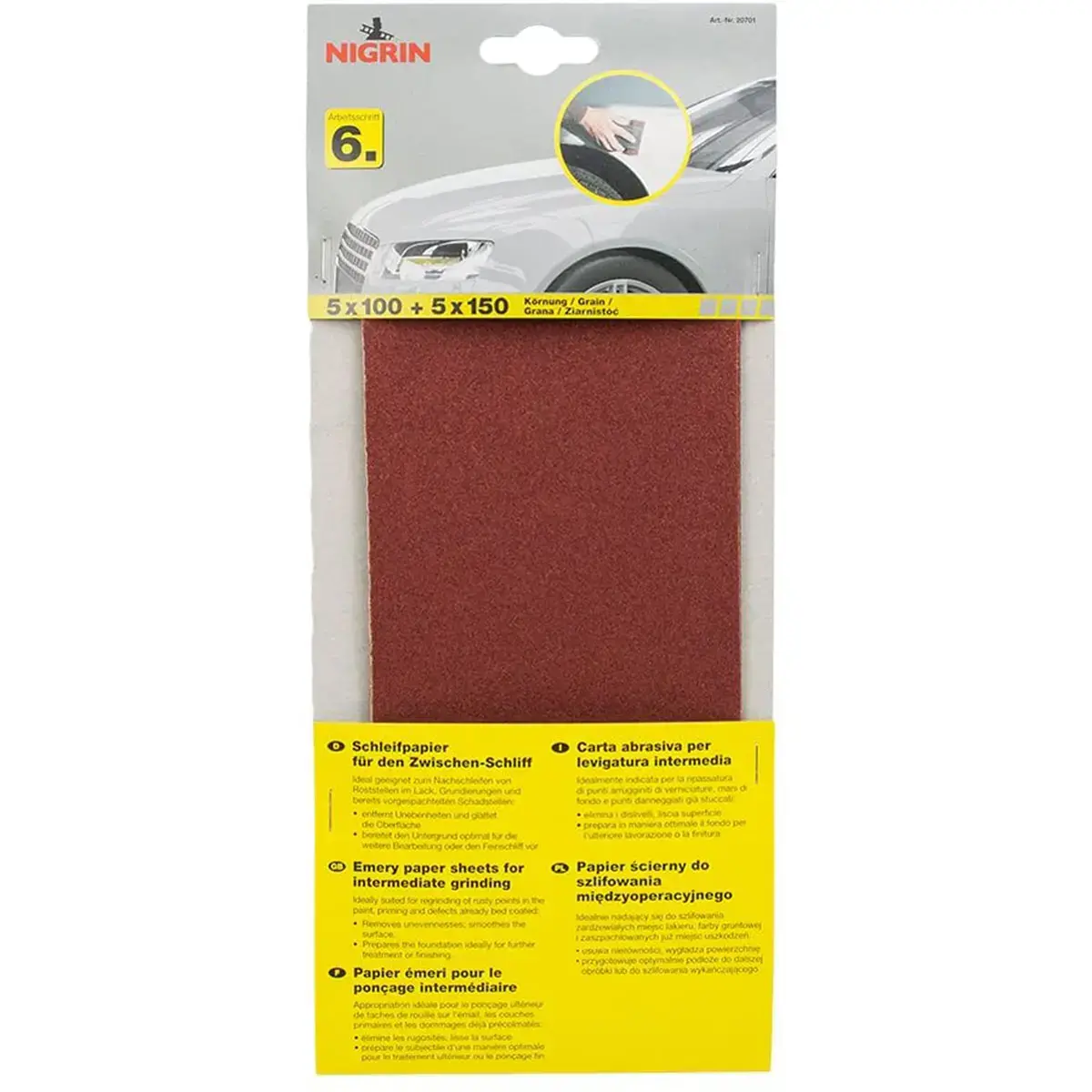 Papier émeri - ponçage intermédiaire - grain P100/150 - Nigrin