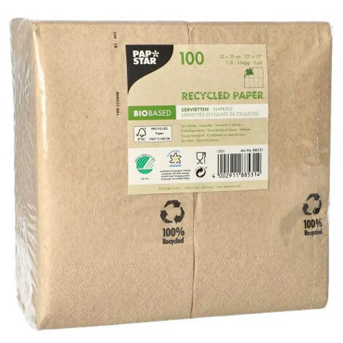 Serviette de bistro, 330 x 330 mm, naturel - Papstar