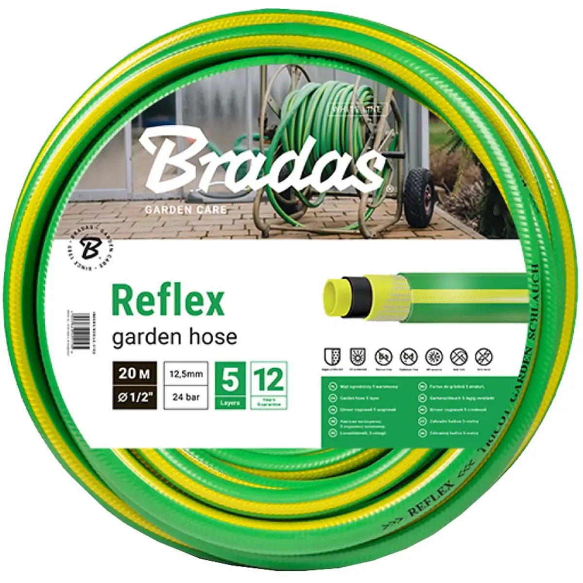 Tuyau d'arrosage REFLEX, 1/2', 50 m, vert/jaune - Bradas