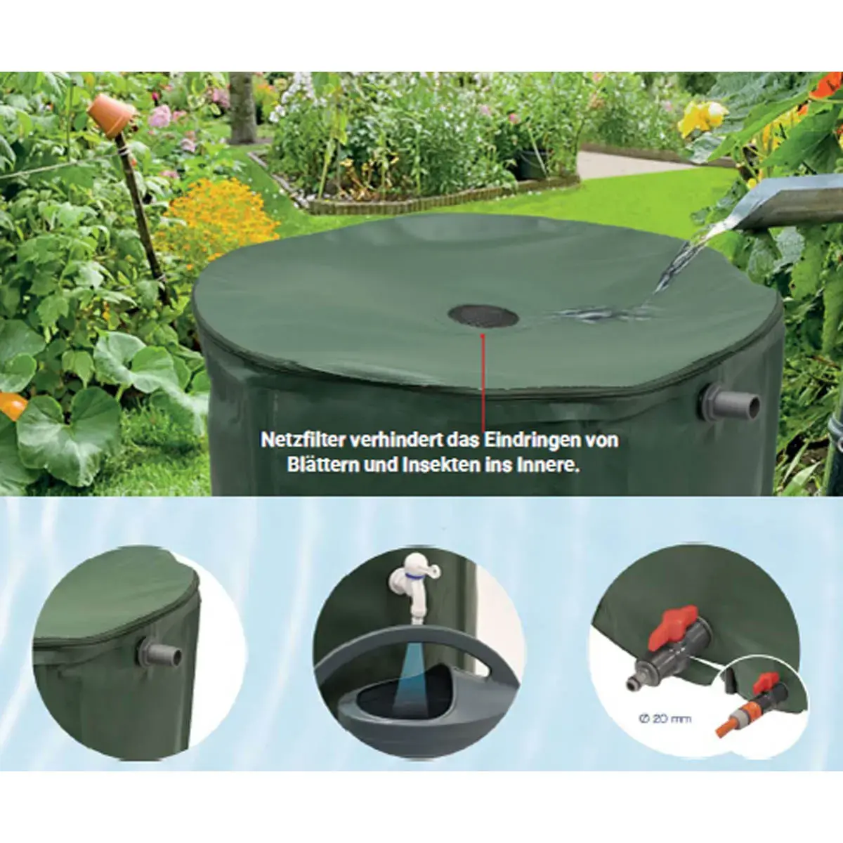 Citerne RÉCUP'O, diamètre: 600 mm, 250 litres, vert - Eda Fontaine